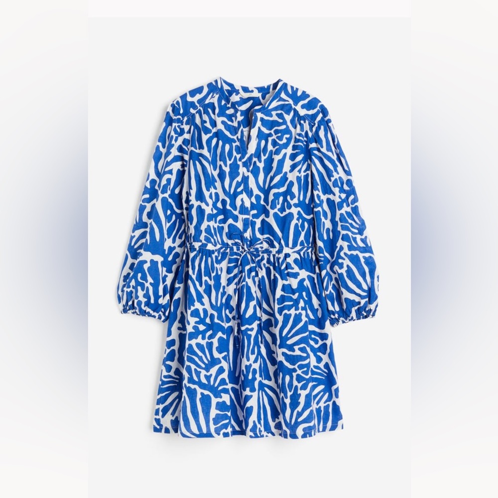 H&M Linen-blend summer dress. Balloon sleeves, adjustable drawstring waist.